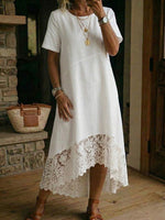 Women's Lace-paneled Cotton-linen Dress