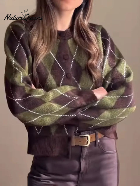 Women's Classic Diamond Pattern Cardigan