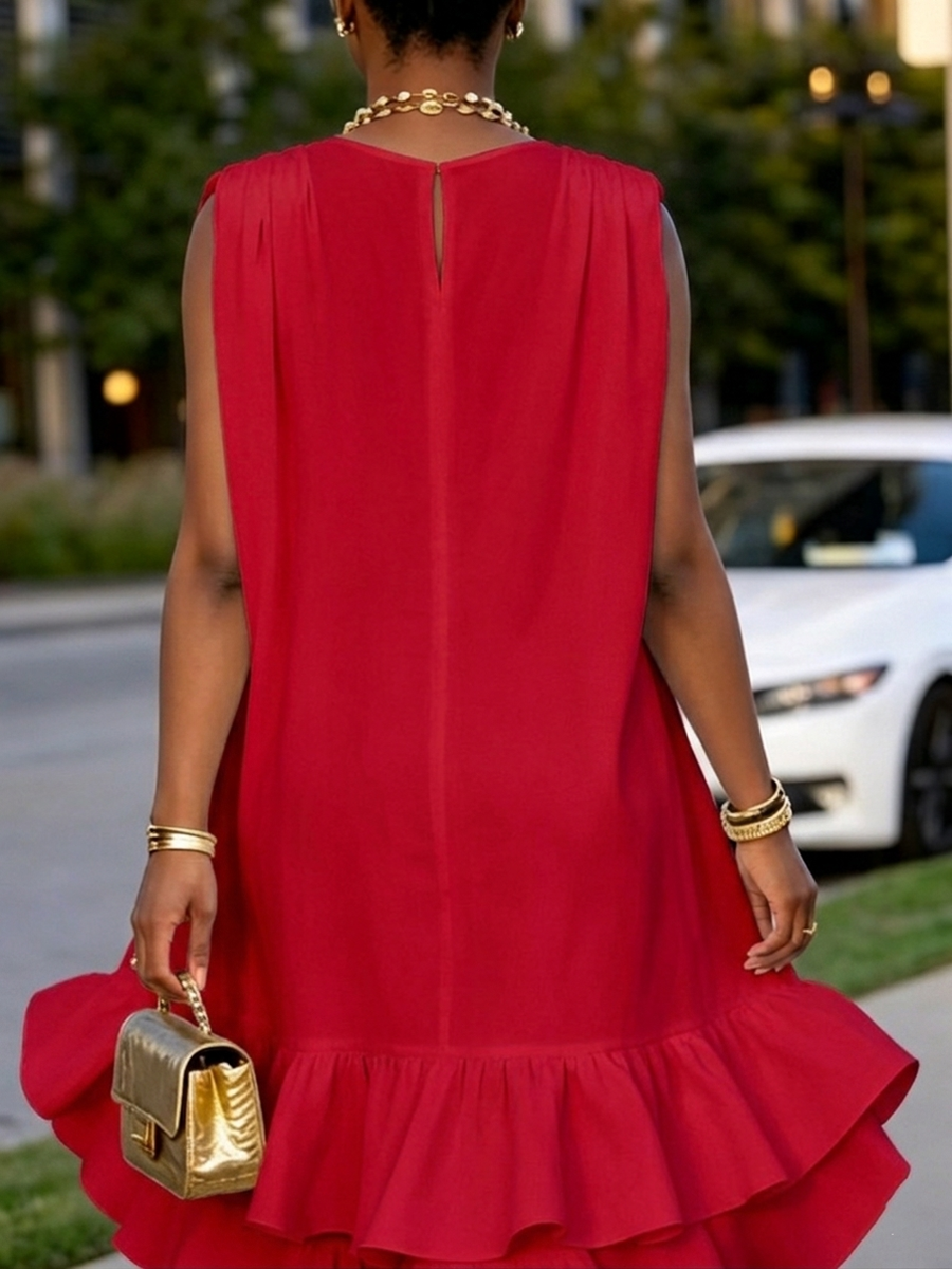 Elegant Vacation Party Asymmetrical Ruffle Midi Dress