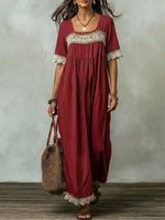Women's Retro Ethnic Floral Art Casual Stylish Cotton Linen Dress
