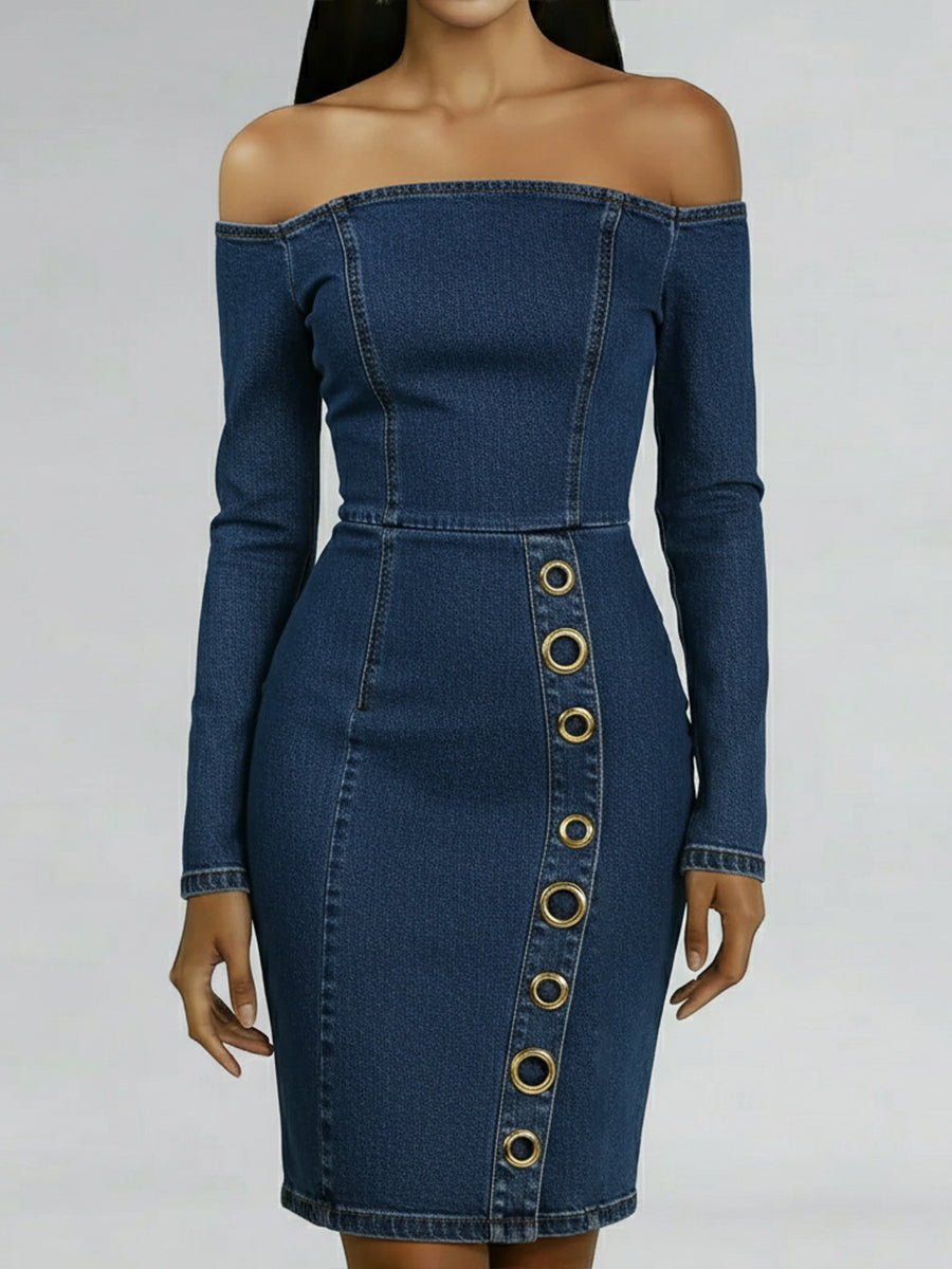 Casual Off-the-shoulder Denim Dress