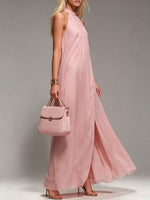 Women's Pink Halter-neck Backless Maxi Dress