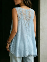 Women's Casual Solid-color Loose Lace V-neck Sleeveless Tank Top