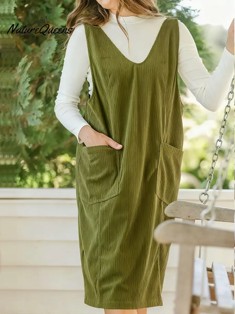 Women's Comfortable Corduroy Cotton Vest Dress