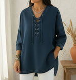 Casual Lace-up V-neck Denim Cotton Top