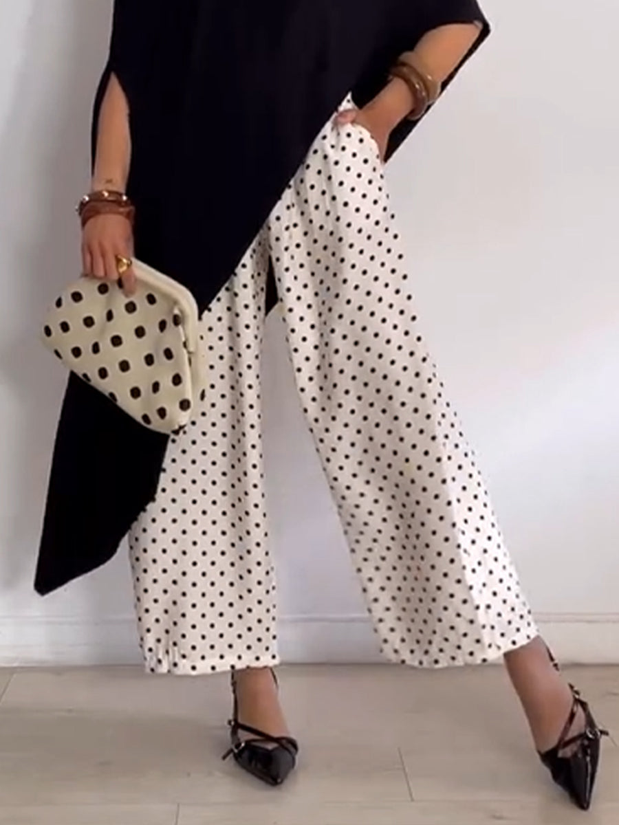 Stylish Casual Polka-dot Linen And Cotton Trousers