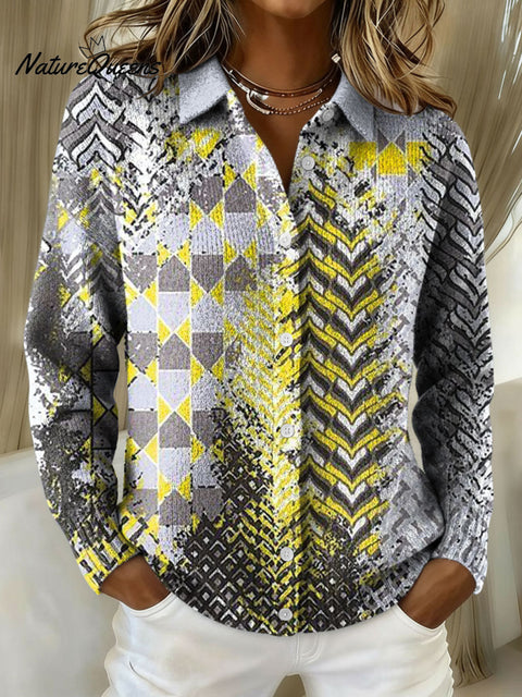 Women's Retro Geometric Abstract Stripe Pattern Art Print Cowl Neck Sweater