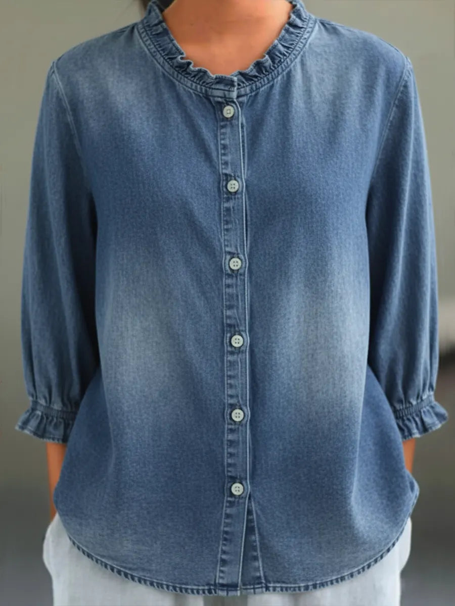 Women's Casual Washed Denim Cotton Shirt