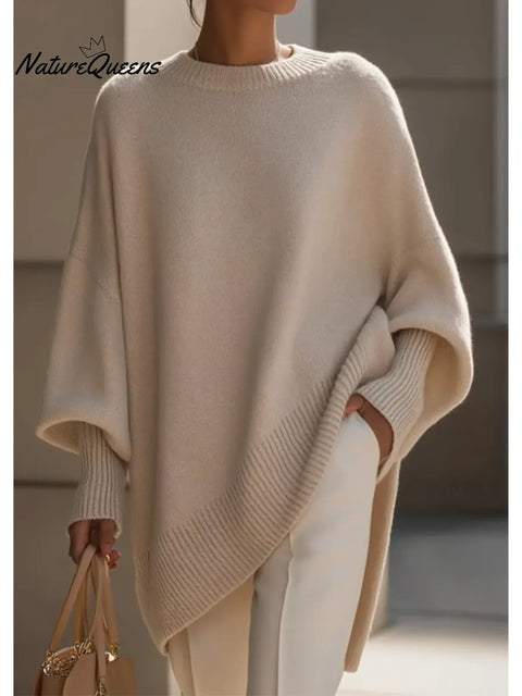 Women's Cozy Loose Asymmetrical Hem Sweater