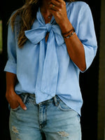 Women's Solid Color Tie-front Linen Cotton Shirt
