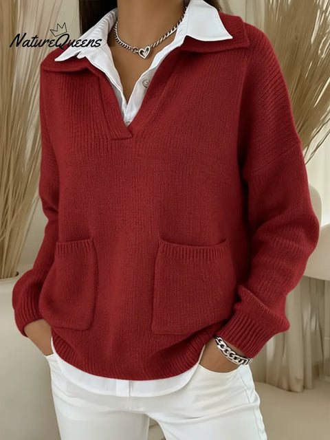 Women's Casual Polo Collar Pullover Sweater