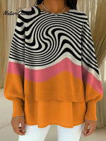 Women's VintageGeometricArt Print Casual Knitted Sweater