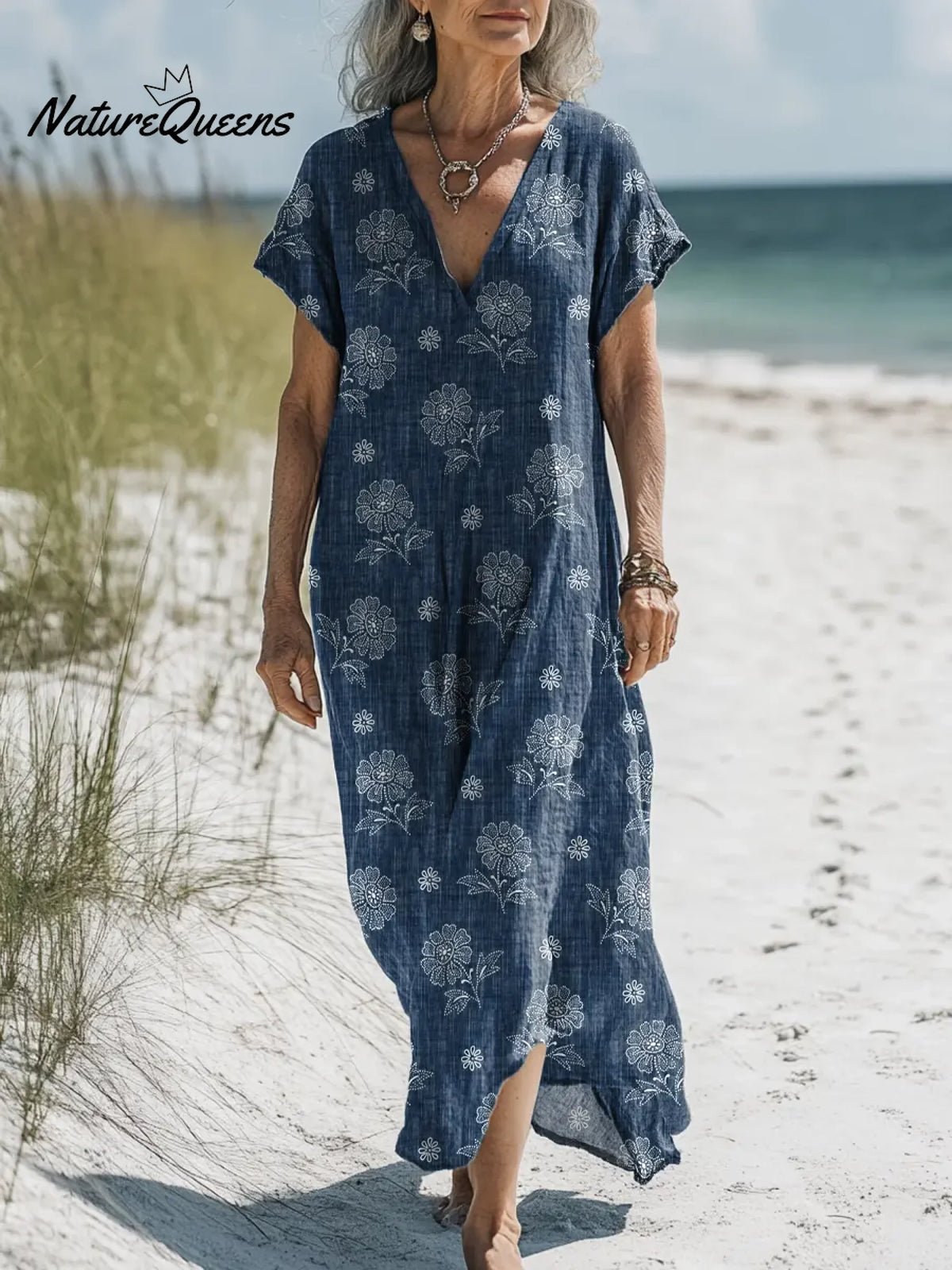 Women's Floral Art Print Casual Cotton And Linen Dress