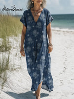 Women's Floral Art Print Casual Cotton And Linen Dress