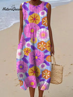 Women's Vintage Flower Pattern Art Print Casual Cotton Denim Dress