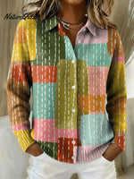 Women's Colorful Geometric Patchwork Printed Collared Sweater