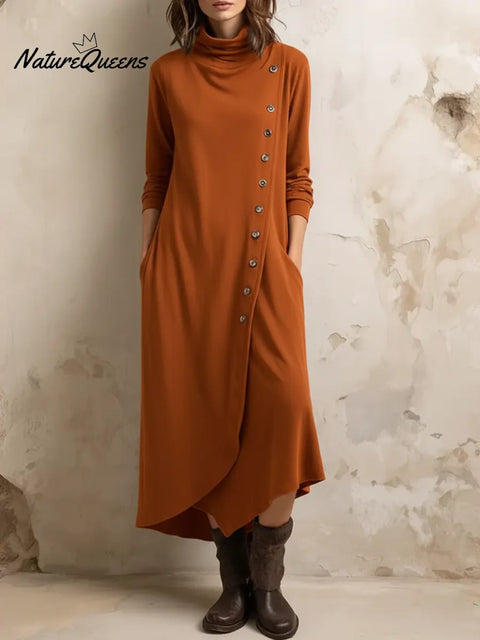 Women's Casual Asymmetrical Hem Button Cotton Dress