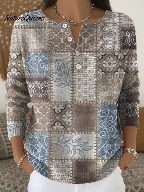 Hippie Art Print Buttoned Cardigan Sweater