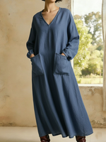 Casual And Cozy V-neck Loose-fitting Linen Dress
