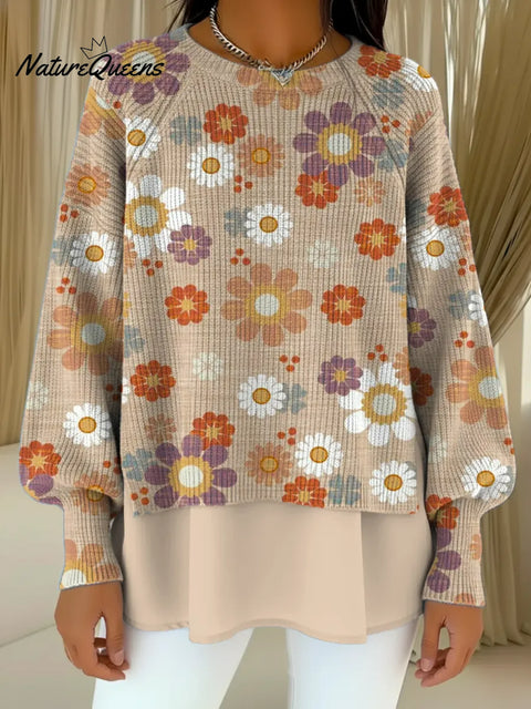 Women's Floral Pattern Art Print Casual Knitted Sweater