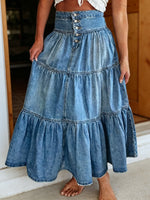 Bohemian A-line Tiered Denim Skirt