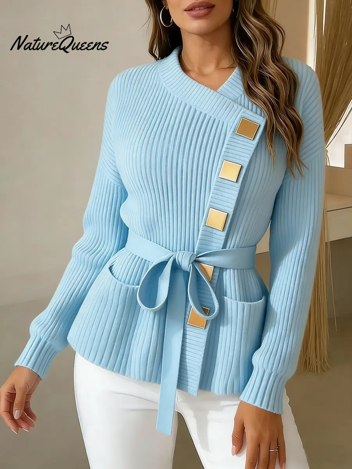 Women's Solid Color Cardigan Collar Long Sleeve Casual Loose Knit Top