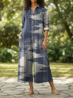 Women's Abstract Pattern Print Denim Cozy And Casual Cotton Jumpsuit
