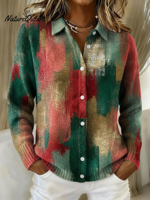 Women's Christmas Abstract Art Pattern Print Cowl Neck Sweater
