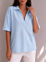 Casual Cozy Waffle-knit Polo Top