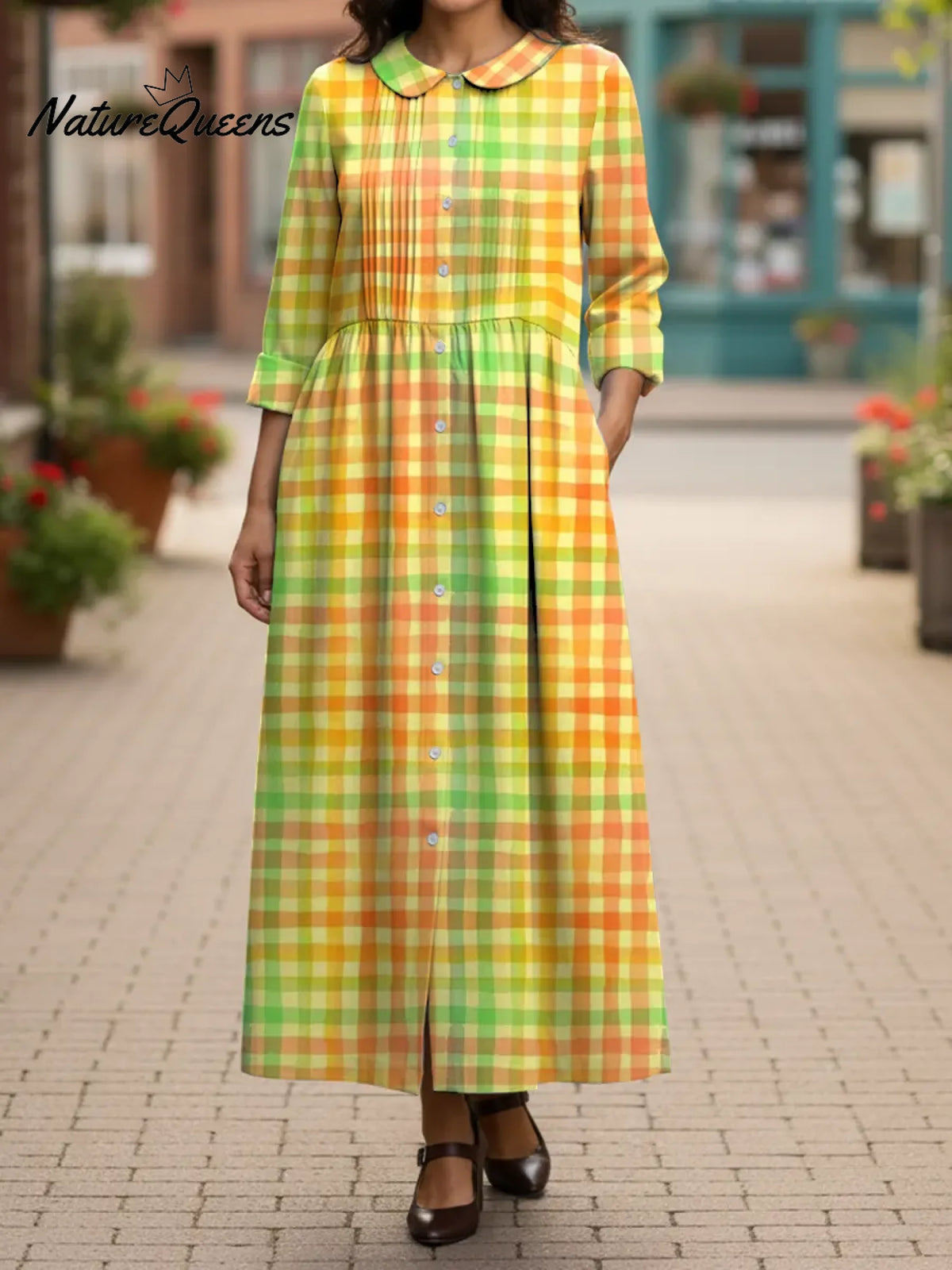 Women's Colorful Art Stripes Cotton And Linen Dress