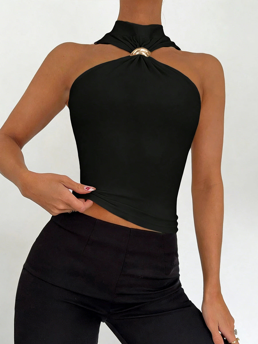 Women's High-Neck Sleeveless Off-Shoulder Elastic Vest