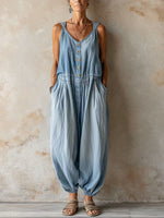 Retro Casual Washed Denim Jumpsuit