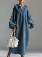 Women's Round Neck Long-sleeved Casual Loose Denim Dress