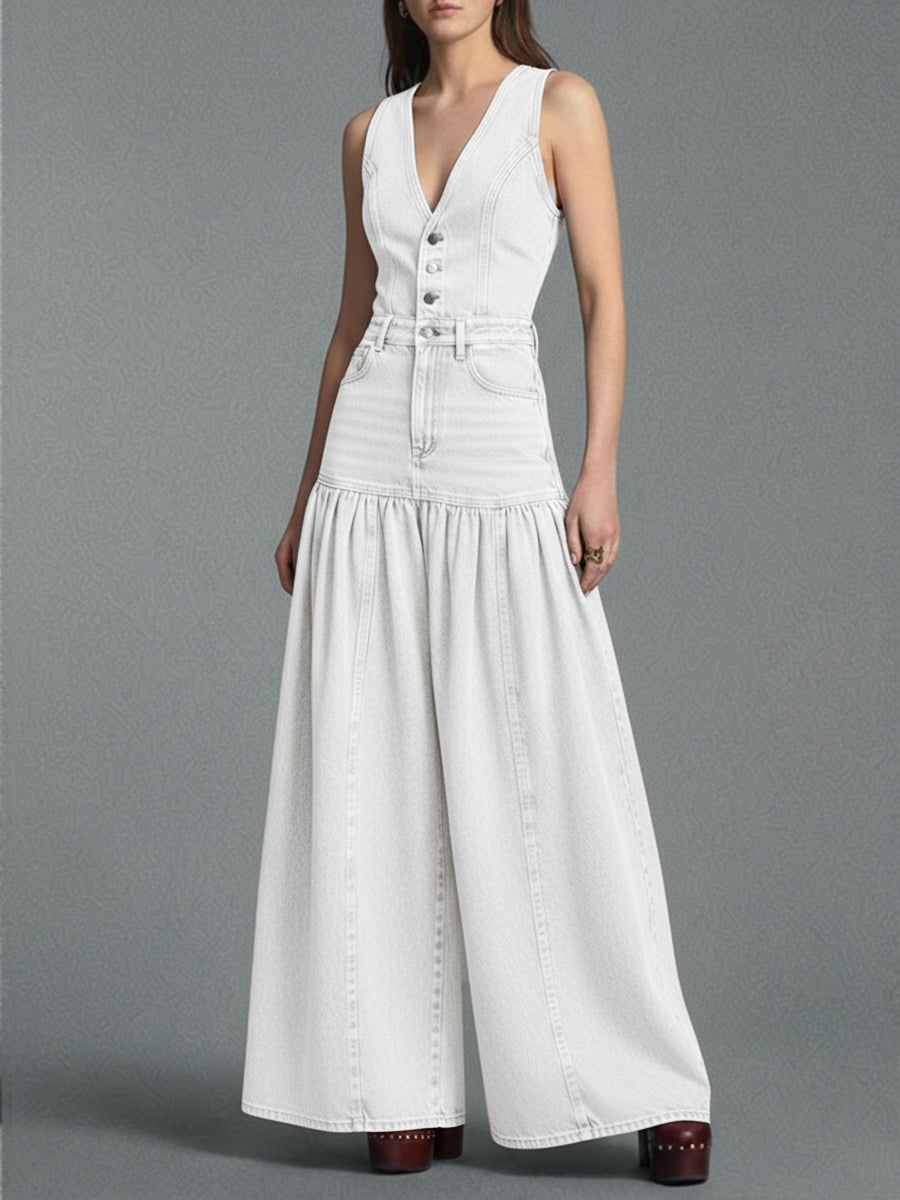 Casual Denim Wide-leg Jumpsuit
