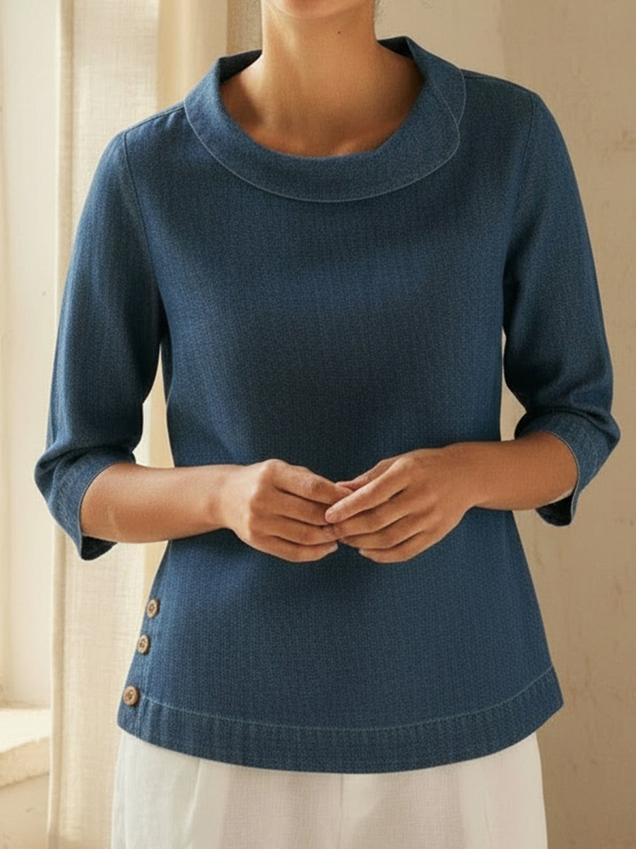 Elegant And Retro Denim Cotton Top