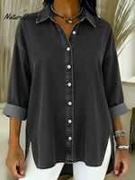 Women's Casual Washed Denim Cotton Top