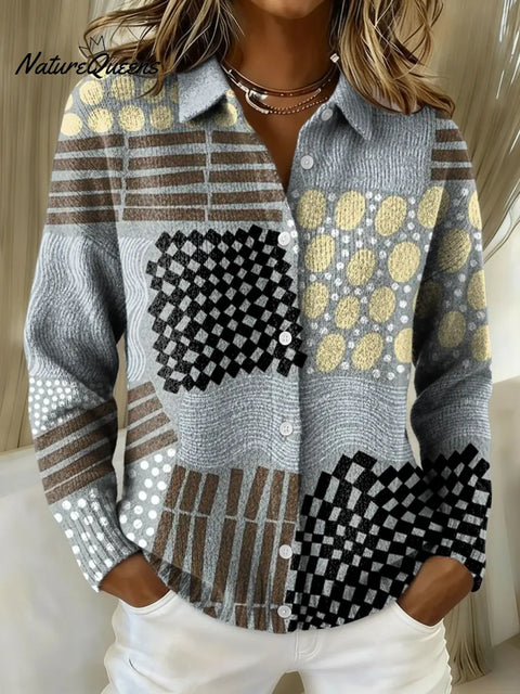 Women's Abstract Art Printed Collared Sweater