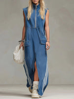 Women's Stand-up Collar Sleeveless Casual Loose Denim Dress