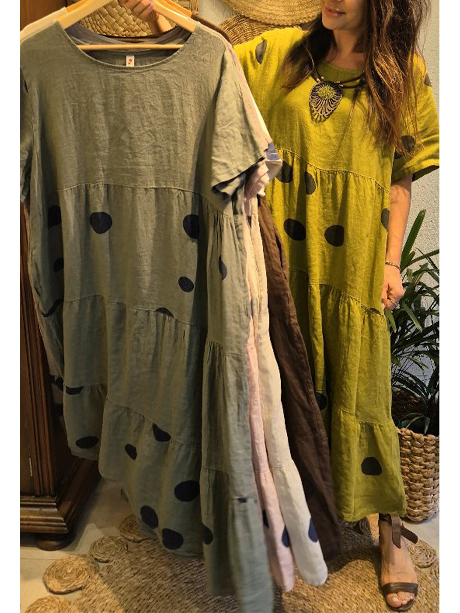 Casual and Cozy Polka-Dot Linen and Cotton Dress