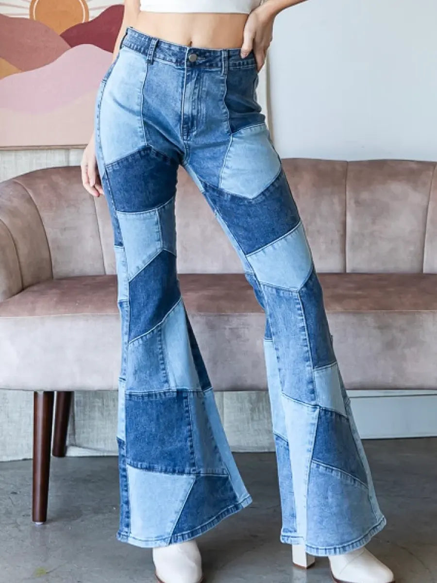Women's Vintage Pattern Art Print Casual Cotton Denim Jeans