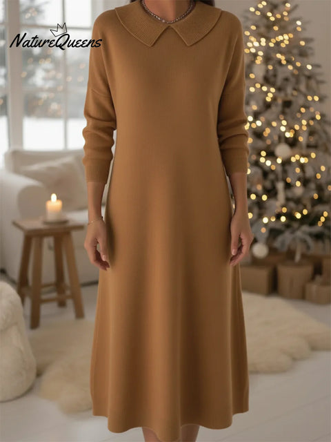 Retro Peter Pan Collar Knit Midi Dress