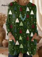 Women's Christmas Tree Pattern Art Print Casual Cotton Knitted Sweater