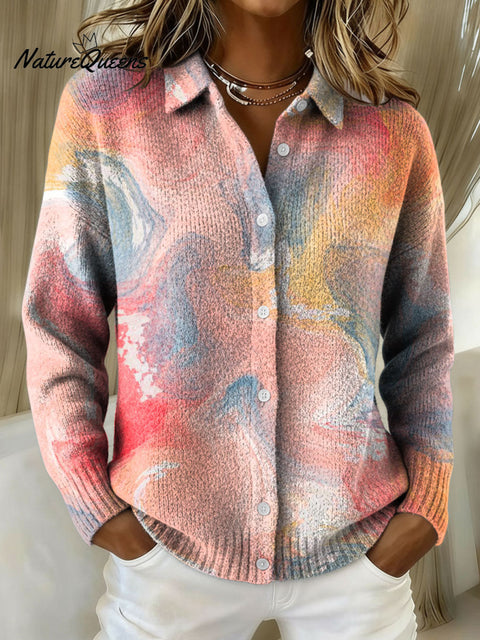 Women's Geometry Gradient Pattern Print Cowl Neck Sweater