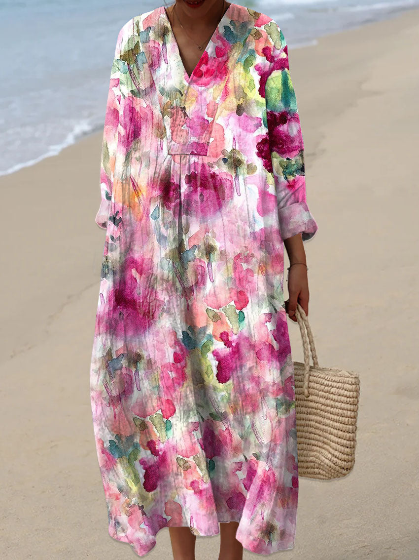 Women's Retro Colorful Pattern Print Casual Long Dress