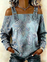 Women‘s Vintage Pattern Art Print Casual Cotton Denim Shirt