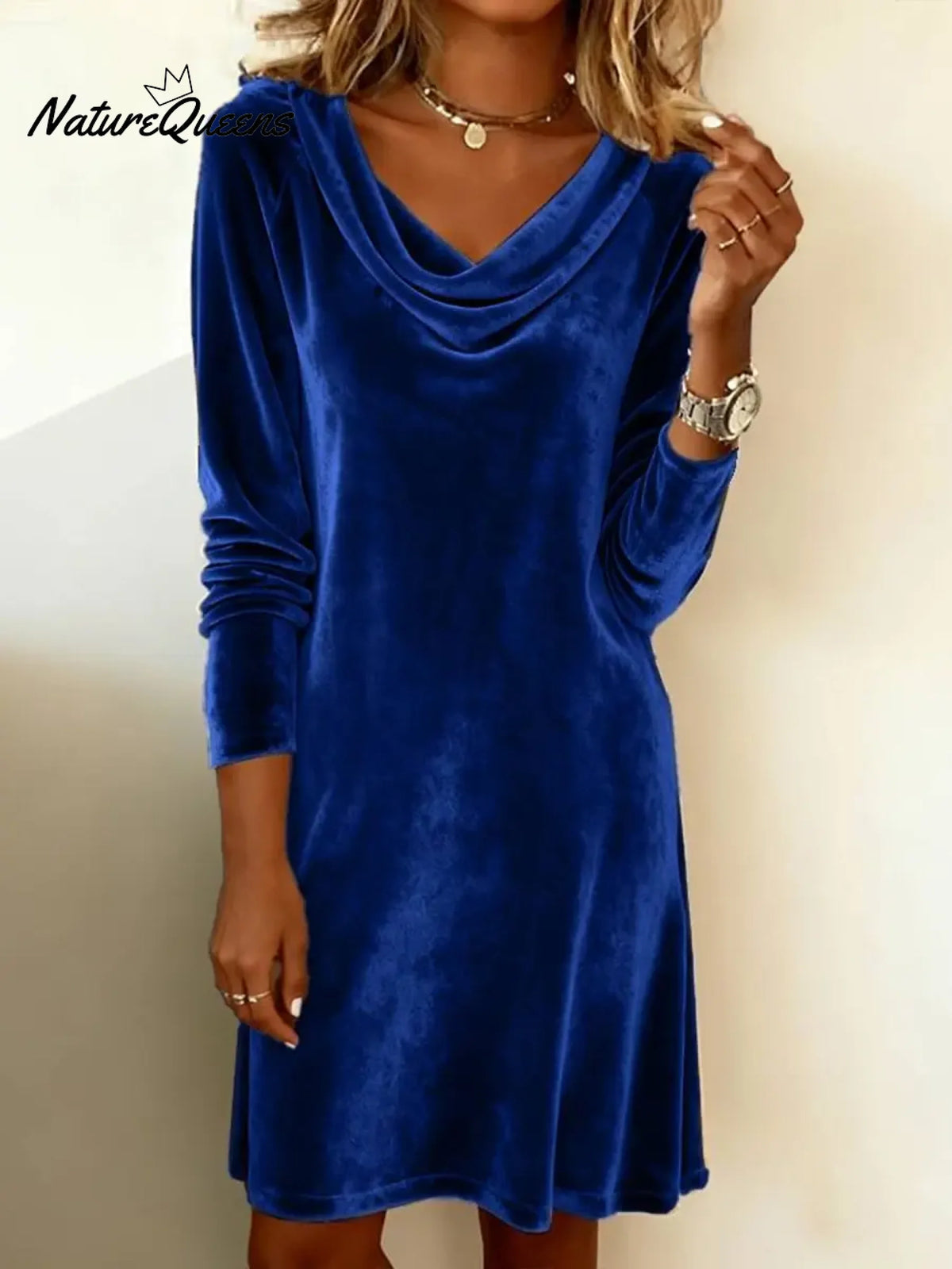Women's velvet draped neck dress