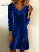 Women's velvet draped neck dress