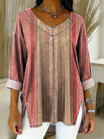 Women's Geometry Color Splicing Gradient Art Casual Washed Denim Cotton Top