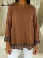 Women's Patchwork Plaid Pullover Sweater