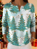 Women's Christmas Trees Pattern Art Print Buttoned Cardigan Sweater